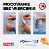 Trzy etapy montażu gwoździa samoprzylepnego Tesa na płytkach pokazane krok po kroku