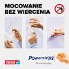 Instrukcja krok po kroku pokazuje, jak używać pasków montażowych Tesa na tapecie lub tynku