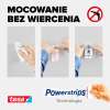 Trzy etapy montażu samoprzylepnego haczyka Tesa na tapecie bez użycia wiertarki