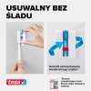 Instrukcja prezentuje sposób usuwania samoprzylepnego gwoździa Tesa bez pozostawiania śladów na ścianie