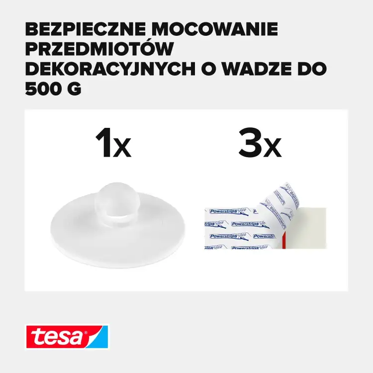Zestaw montażowy tesa umożliwia łatwe zawieszenie lekkich dekoracji na sufitach z tynku lub tapety