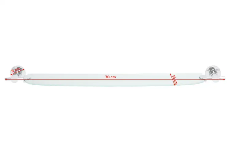 Minimalistyczna szklana półka Tesa LOXX zamocowana na chromowanych uchwytach do przechowywania kosmetyków
