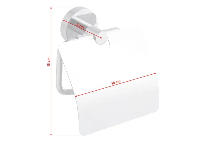 Chromowany uchwyt Tesa z klapką prezentuje minimalistyczny design i wymiary zaznaczone na zdjęciu