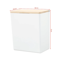 Biały organizer Tesa z drewnianą pokrywką prezentuje minimalistyczny design do przechowywania w łazience