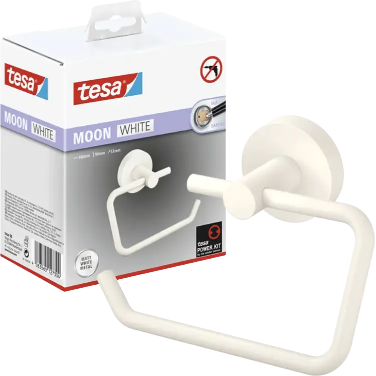 Uchwyt Na Papier Toaletowy Samoprzylepny Wiszący Tesa MOON WHITE Metalowy