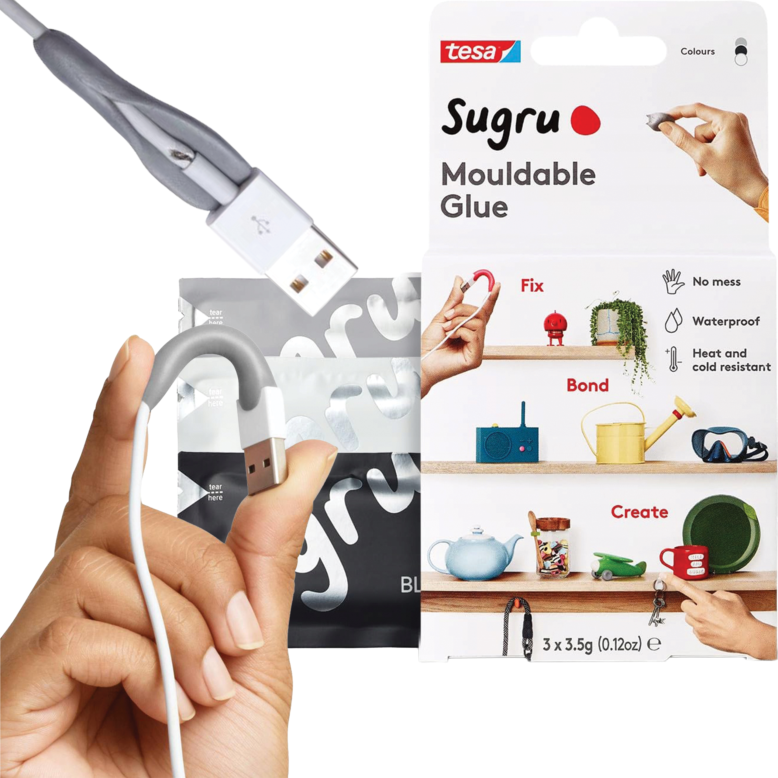 Klej Formowalny Uniwersalny Tesa Sugru Masa Naprawcza WH/BL/GR 3 szt 3,5 g