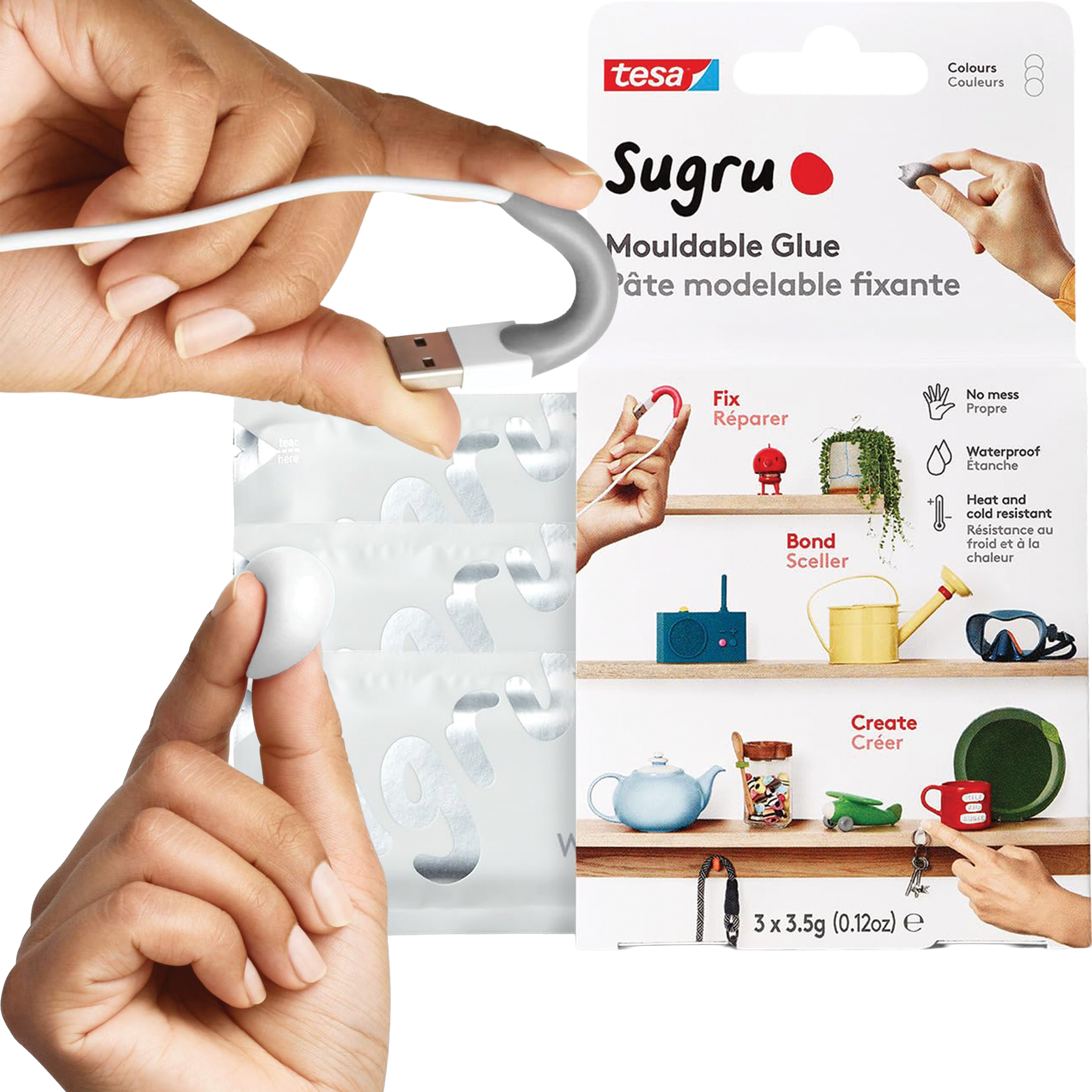Klej Formowalny Uniwersalny Tesa Sugru Masa Naprawcza Biała 3 szt 3,5 g