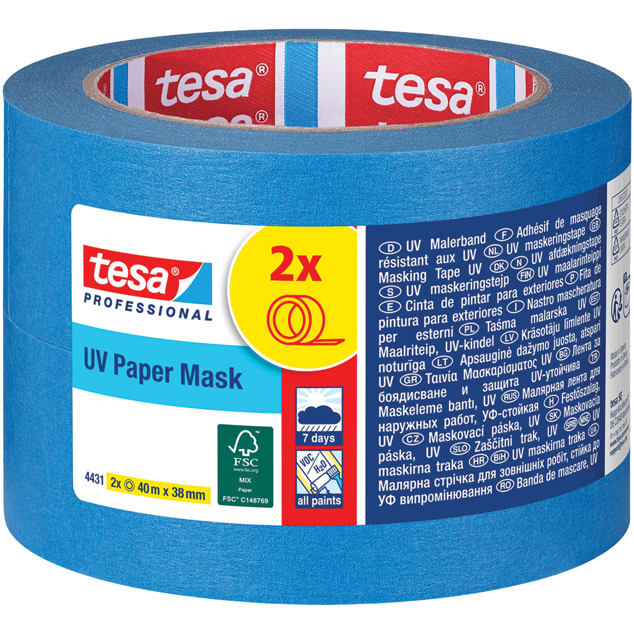 Taśma Malarska Papierowa Maskująca Tesa UV Tape 2x 38 mm x 40m Niebieska