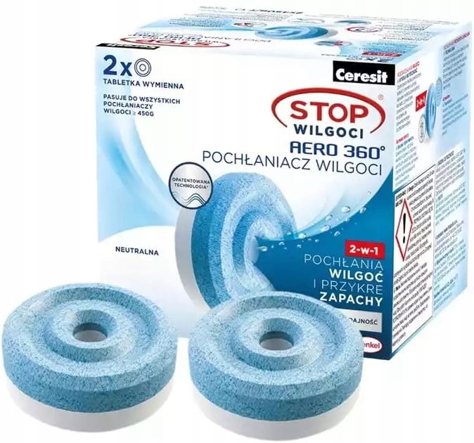Ceresit Pochłaniacz Wilgoci Wkłady Aero 360 Tabletki Neutralne 2 x 450g