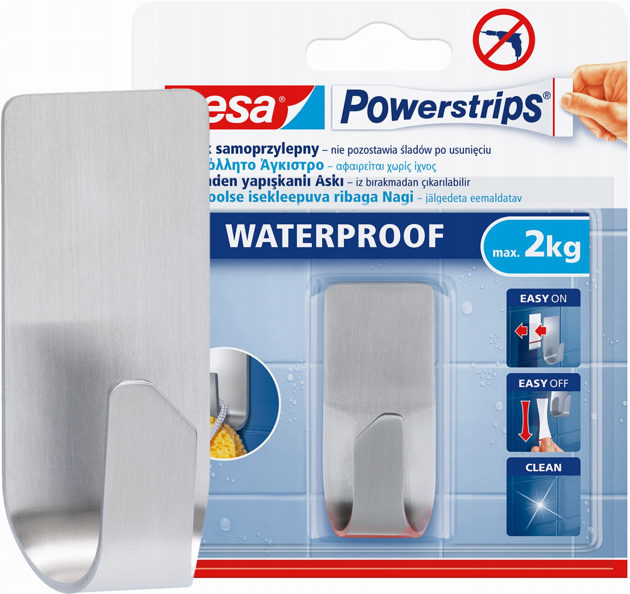 Haczyk Samoprzylepny Tesa Powerstrips Do Łazienki Metalowy Srebrny 2 kg